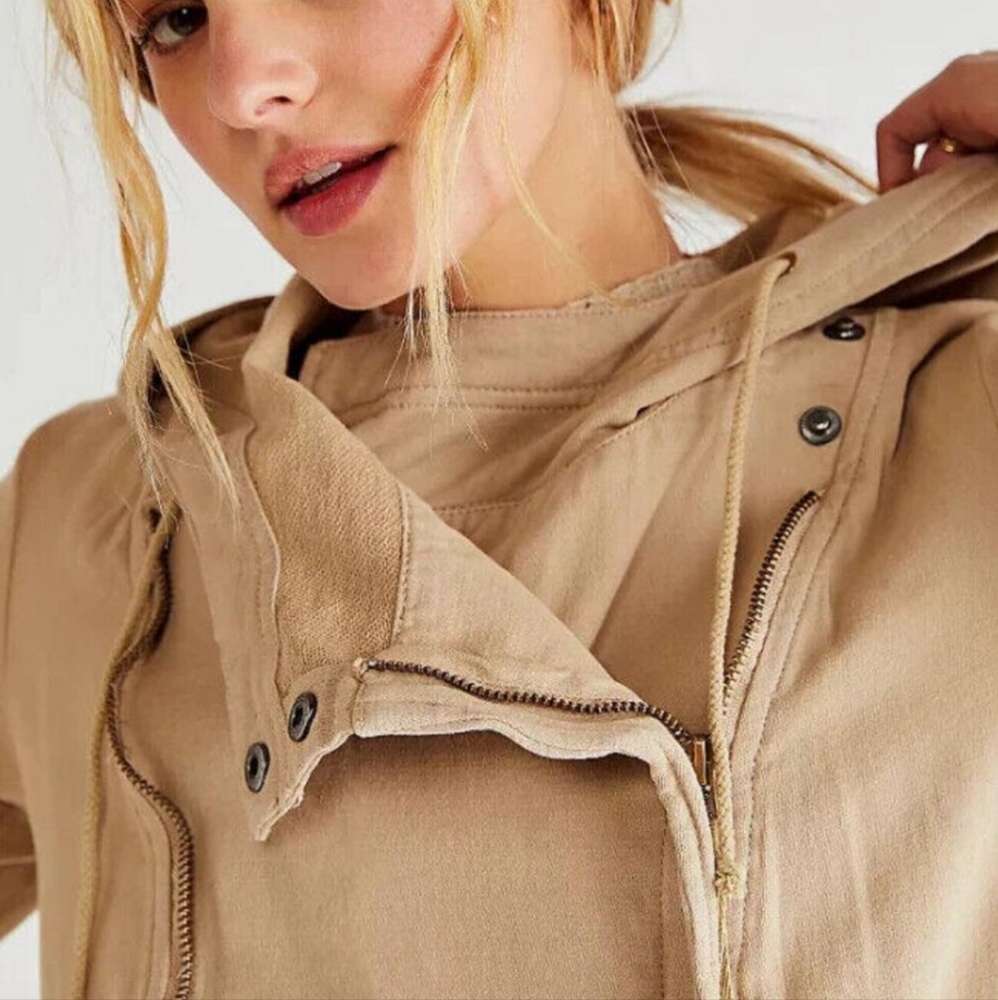 Free People We The Free Size M Womens Carmen Moto Jacket Zip Hoodie NWOT- Tan